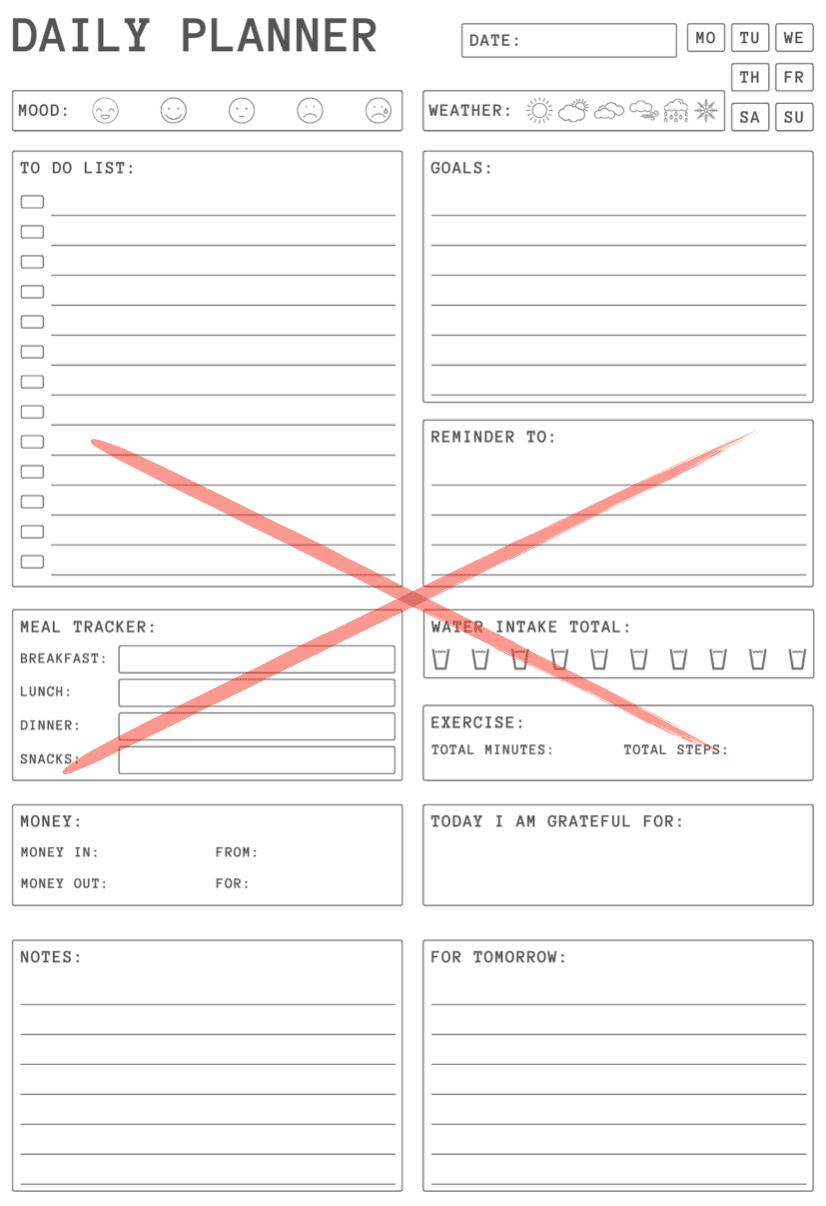 Daily planner crossed out
